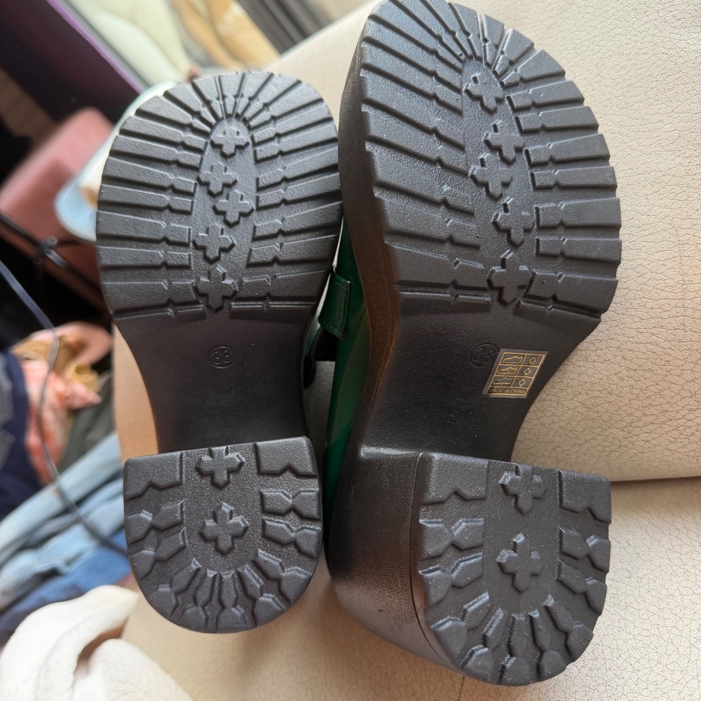 Green Platform Loafers Chunky Lug Sole Y2K Aesthetic Dark Academia Retro US 7.5 - Picture 5 of 8